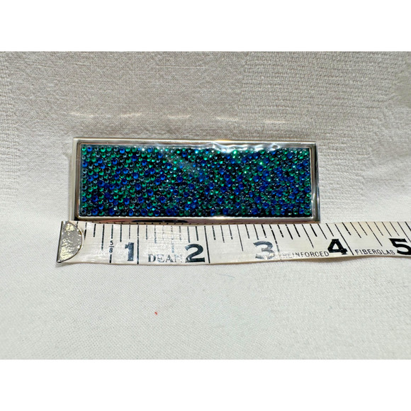 NIB JUDITH LEIBER Blue Green Real Crystal Stones Makeup Compact Mirror - Picture 5 of 6